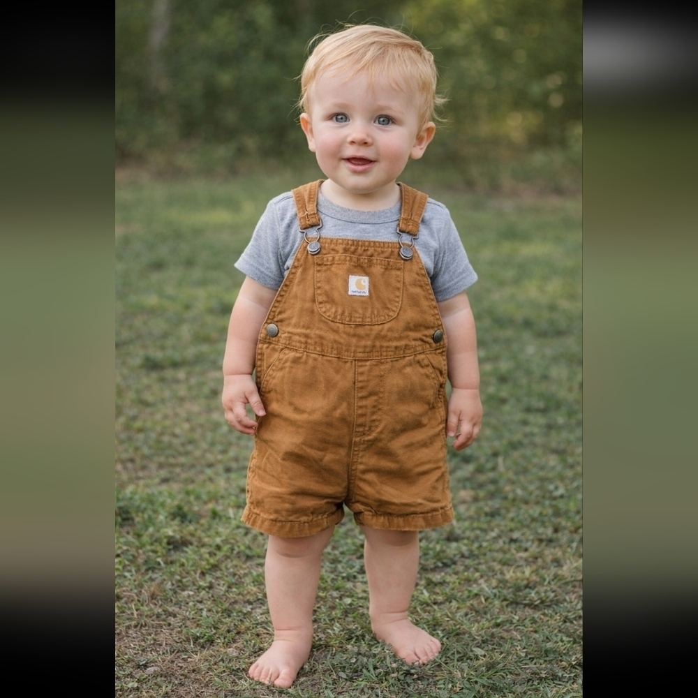 Carhartt Unisex Brown Cotton Snap Bottom Baby Classic Overall Shorts 18M
